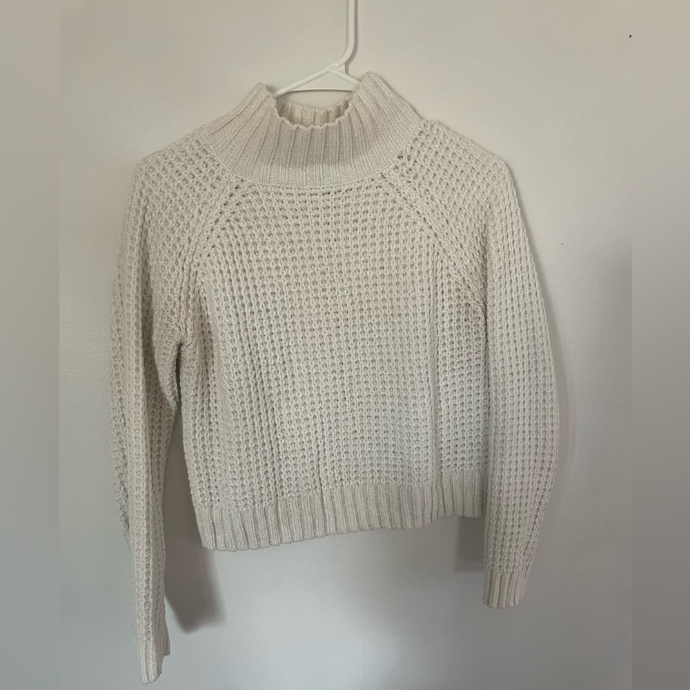 Off White Cropped Turtleneck Knit Sweater